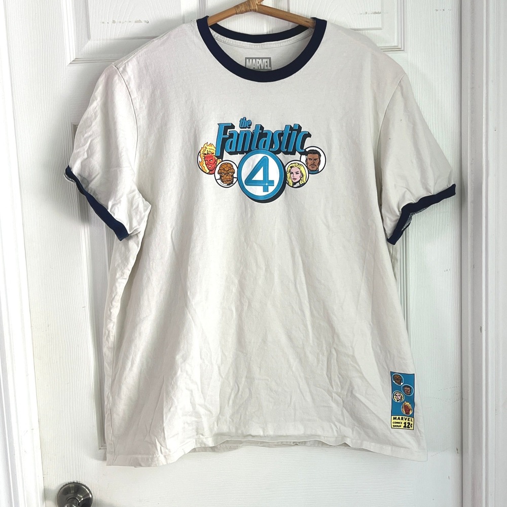 Spirit Jersey Fantastic 4 T-Shirt 3XL Mens Marvel Comic Ringer White Superhero - Picture 1 of 9